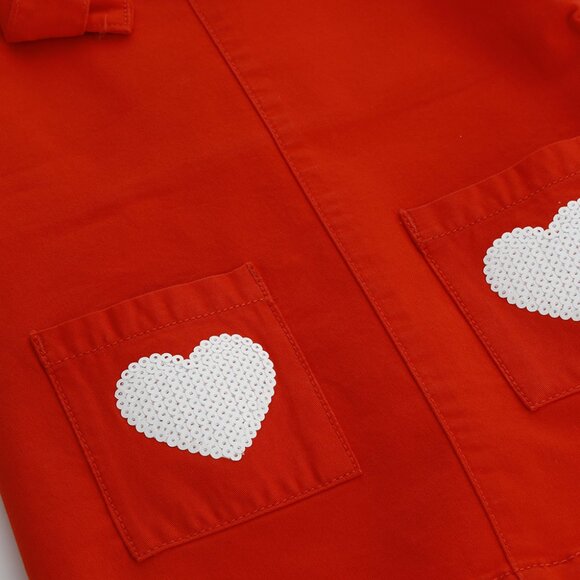 💥 SUMMER SALE - RED FLOWER FUN SEQUIN HEARTS OVERALL DRESS - BABY GIRL OVERALLS - Picture 4 of 9